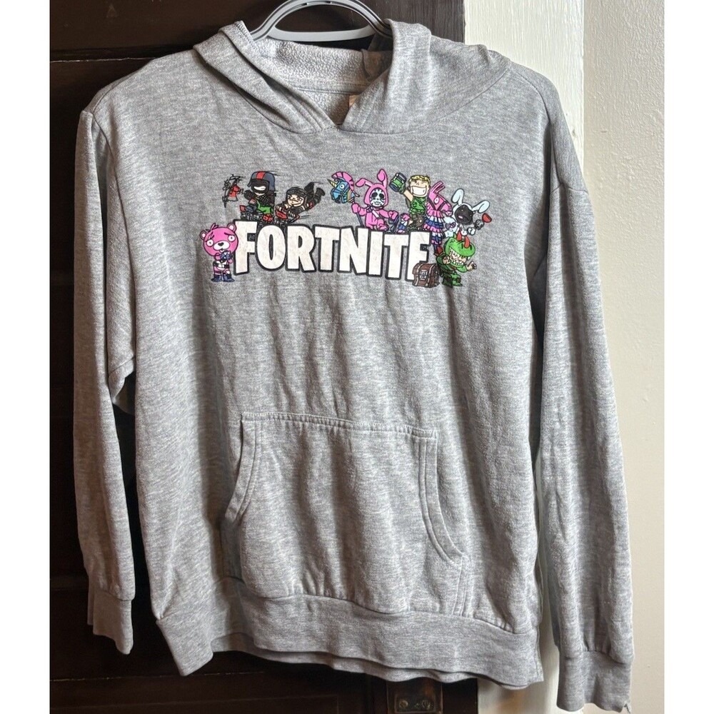 Fortnite Hoodie Youth 14-16 Gray Graphic Sweatshirt Boys Girls Gamer